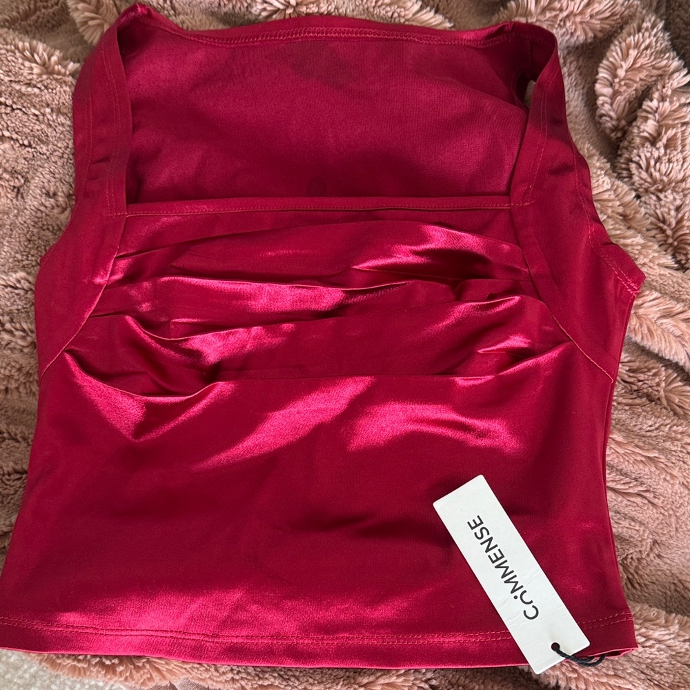 Commense Fuchsia Satin Crop Top